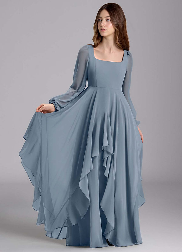 Azazie Clara Junior Abito A-Line in Chiffon Blusa Crepuscolo image1