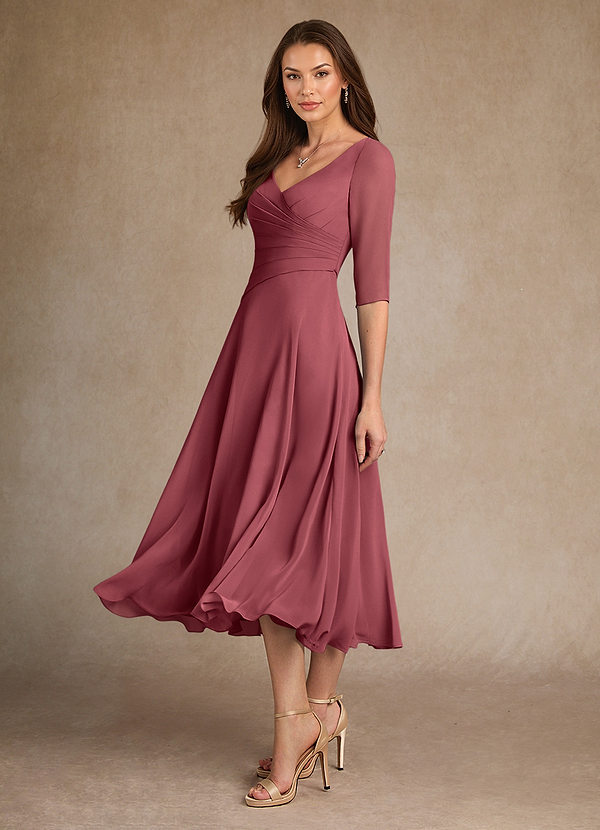 Azazie Durant Mother of the Brides Dresses Merlot A-Line Pleated Chiffon Dress image1