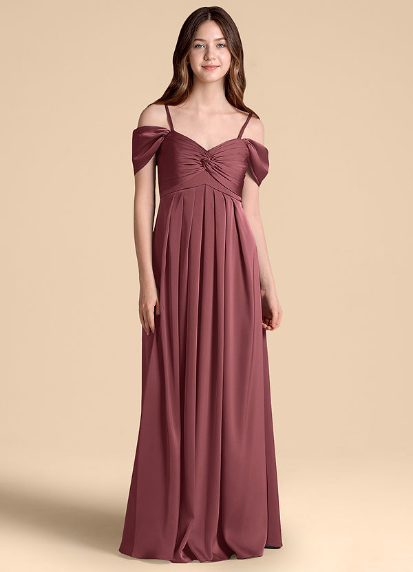 Azazie Kaitlynn Junior Abito A-Line in Raso Elasticizzato a Spalla Scoperta Merlot image1