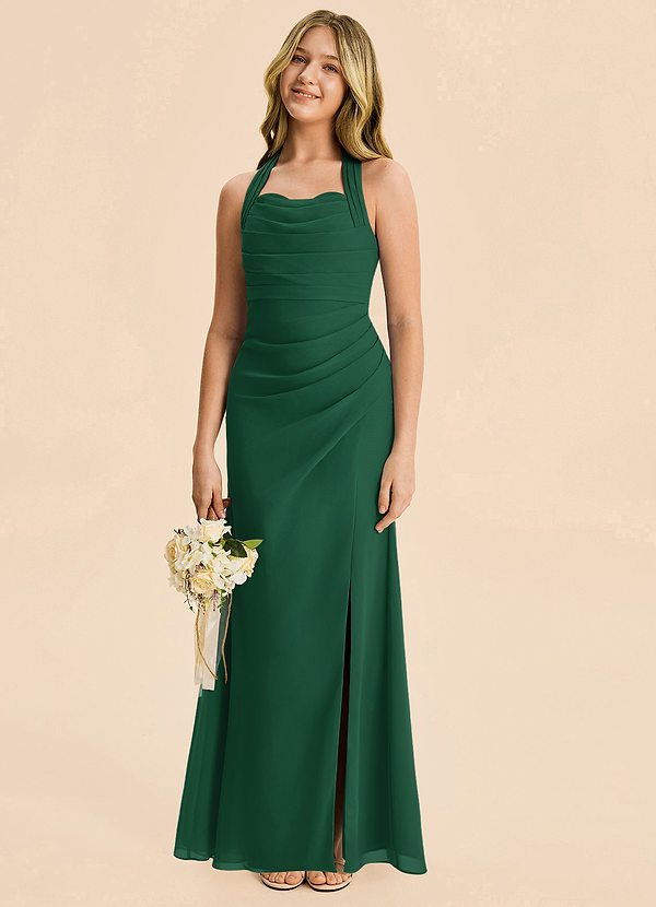 Azazie Destiny Junior Dark Green Sheath Ruched Chiffon Dress image1