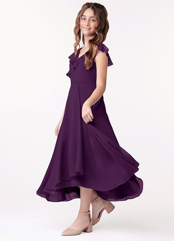 Azazie Posie Junior A-Linie Gestreift Chiffon Kleid Traube image1