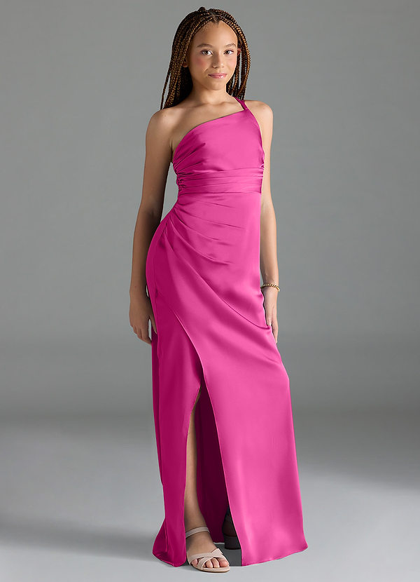 Azazie Eren Junior Vestido de Fucsia de Satén Elástico de Recto con Plisado image1