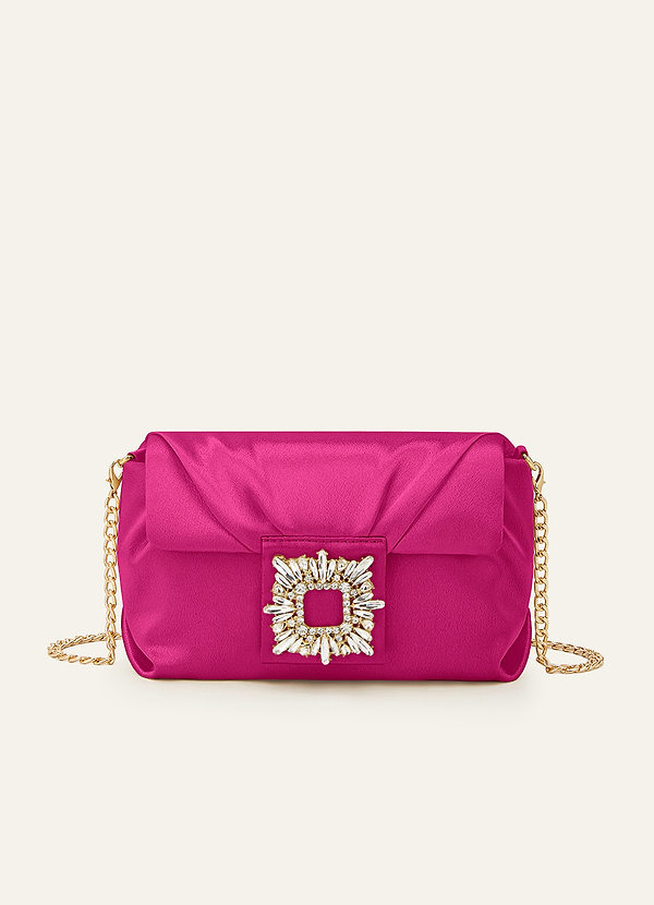 front Matching Color Stretch Satin Rhinestone Square Buckle Clutch