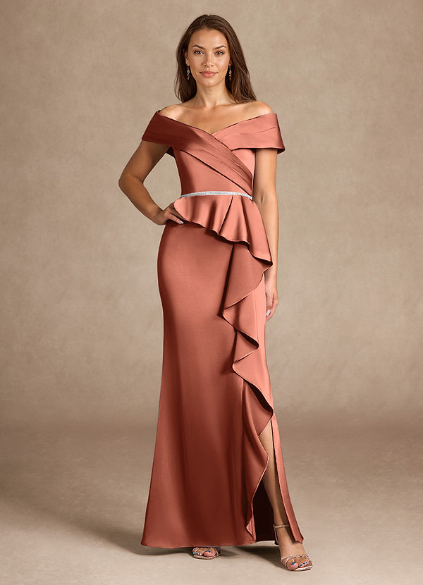 Azazie Dareia Brautmutterkleider Meerjungfrau-Linie Schulterfrei Stretch-Satin Kleid Lehm image1
