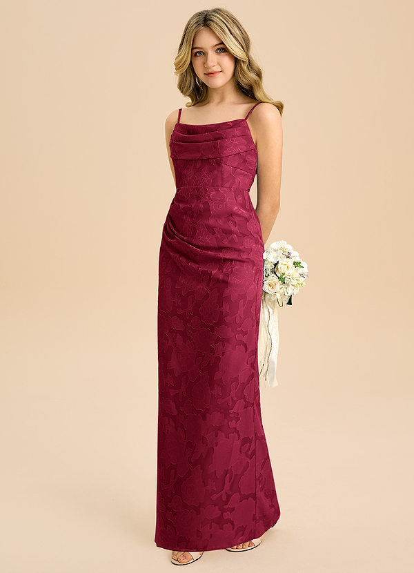 Azazie Mai Junior Etui Plissee Blumen-Burnout Kleid Burgunderrot image1