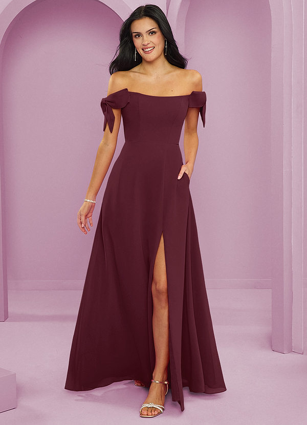 Barbie ♥ Azazie Bridesmaid Dresses Cabernet A-Line Off the Shoulder Chiffon Convertible Dress image1