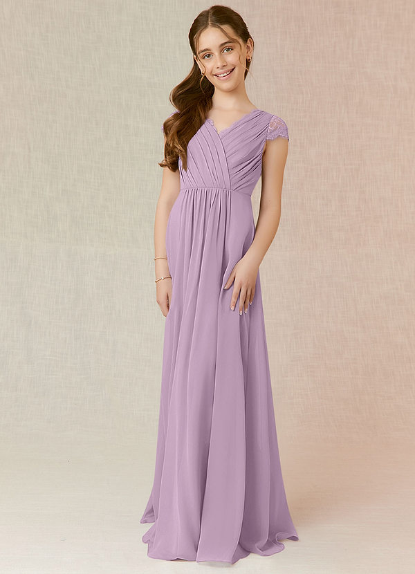 Azazie Veda A-Line Lace Chiffon Floor-Length Junior Bridesmaid Dress image1