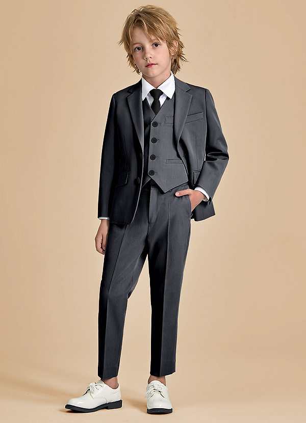 front Oliver Boys Charcoal 5-Piece Suit With Pre-tie