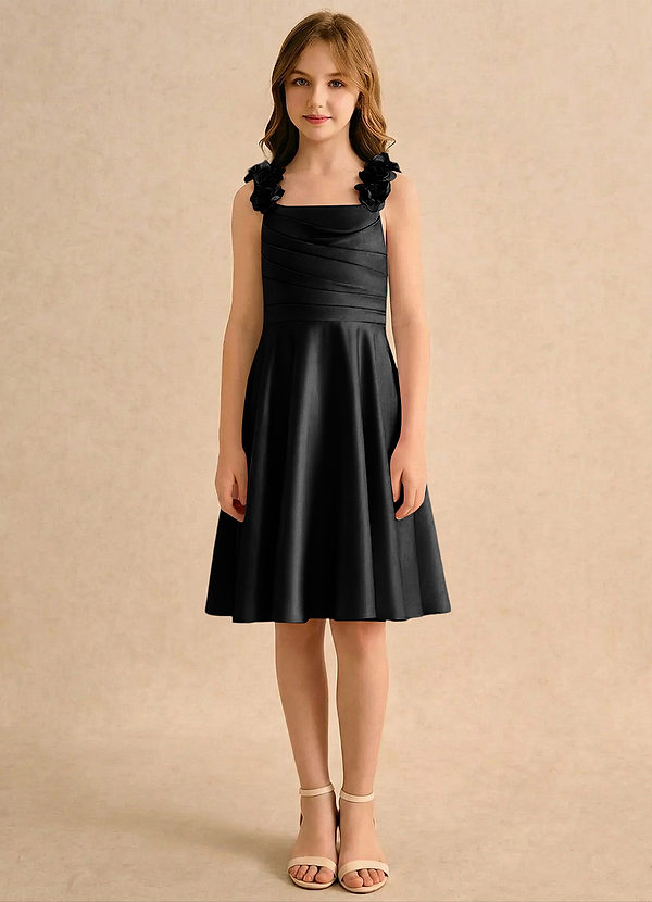 Azazie Resa Girls Formal Blomsterpigekjoler A-Line Plisseret Mat satin Knælængde Kjole image1