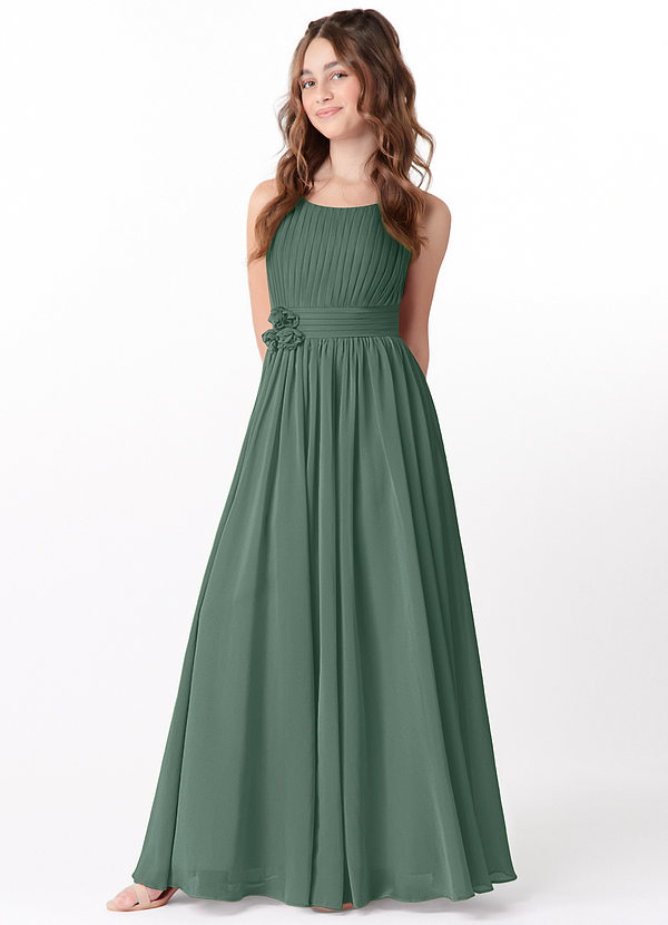 Azazie Astrid Junior Sea Moss A-Line Floral Chiffon Dress image1