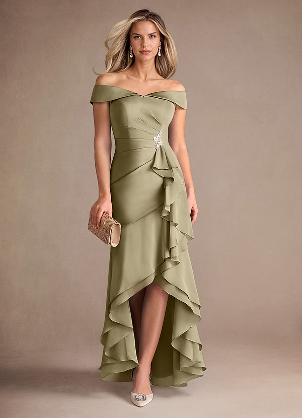 Azazie Billings Vestidos de Madre de la Novia Vestido de Musgo Verde de Satén Elástico de Sirena con Vestidos sin tirantes image1