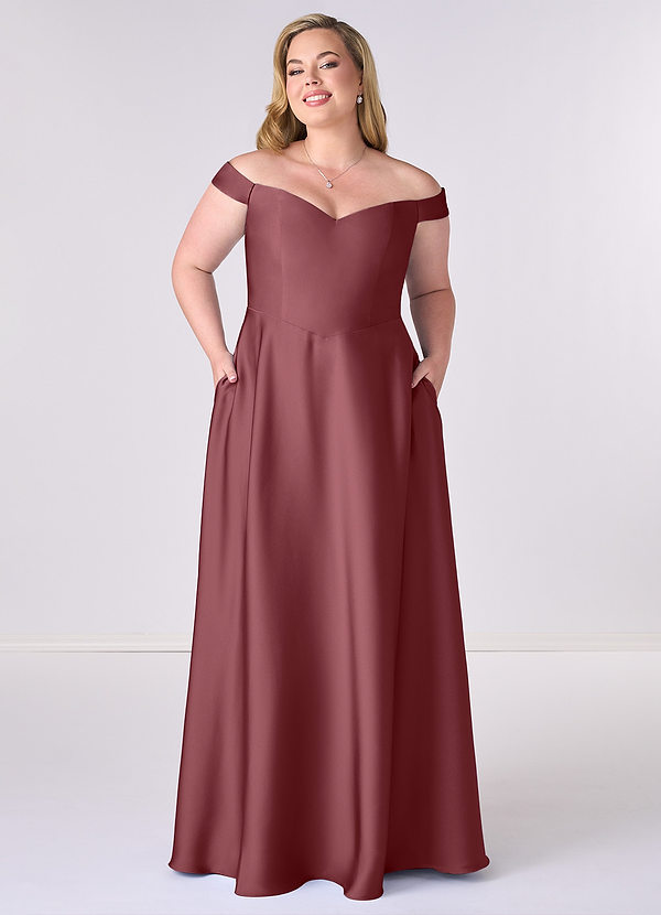 Barbie ♥ Azazie Brautjungfernkleider Wandelbar A-Linie Schulterfrei Stretch-Satin Kleid Wüstenrose image1