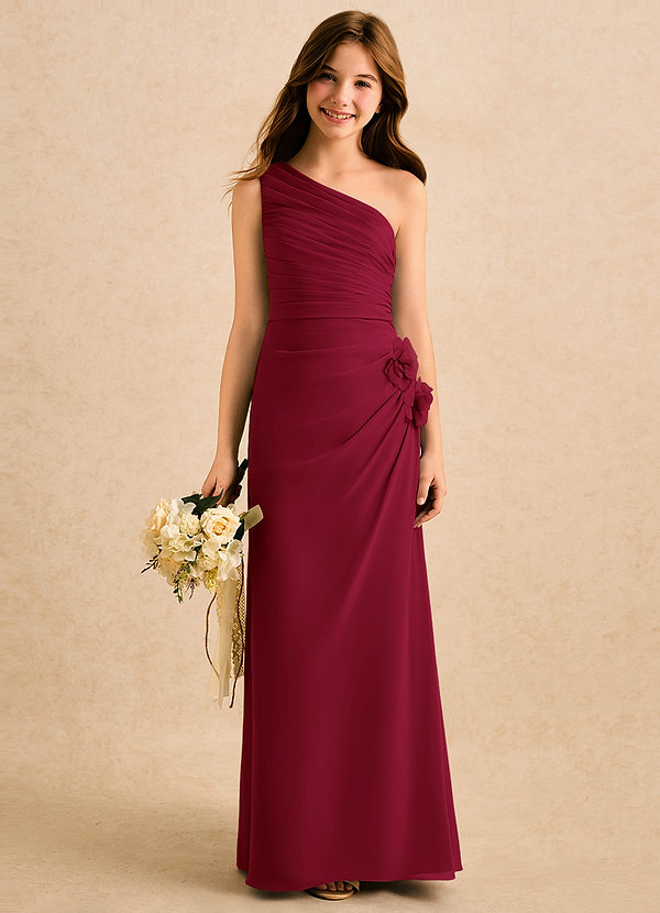 Azazie Sophie Girls Formal Sukienki dla dziewczynek sypiących kwiaty Osłona Jedno ramię Szyfon Długość podłogi Sukienka image1