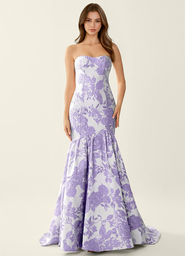 Jacinta Blue Floral Jacquard wrap Mermaid Prom Dress image1