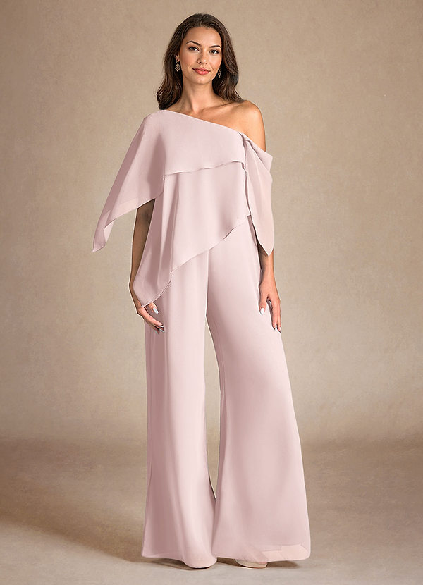 Azazie Halima Robes de mère de la mariée Robe Combinaison/Tailleur Pantalon en Mousseline de soie Fente latérale Rose Pâle image1