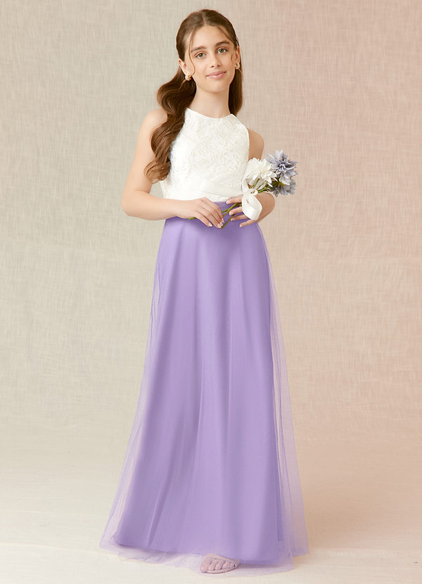 Azazie Albertine Junior Robe Trapèze en Mousseline de soie Dentelle Lilas image1