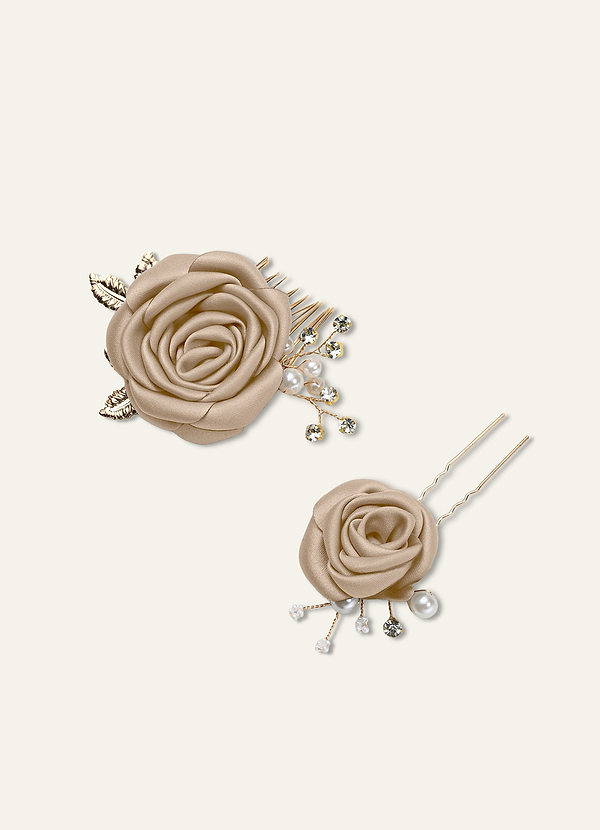 front Matching Color Matte Satin Rose Hairpin Set
