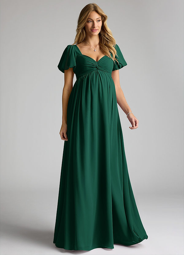 Azazie Madisynn Maternity Bridesmaid Dresses Bow Chiffon Floor-Length Dress image1