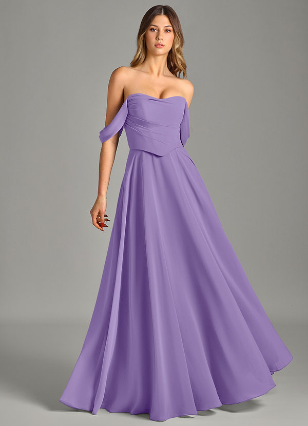 Azazie Chelsey Vestidos Dama de Honor Vestido de Tahití de Gasa de Corte en A Convertible con Vestidos sin tirantes image1