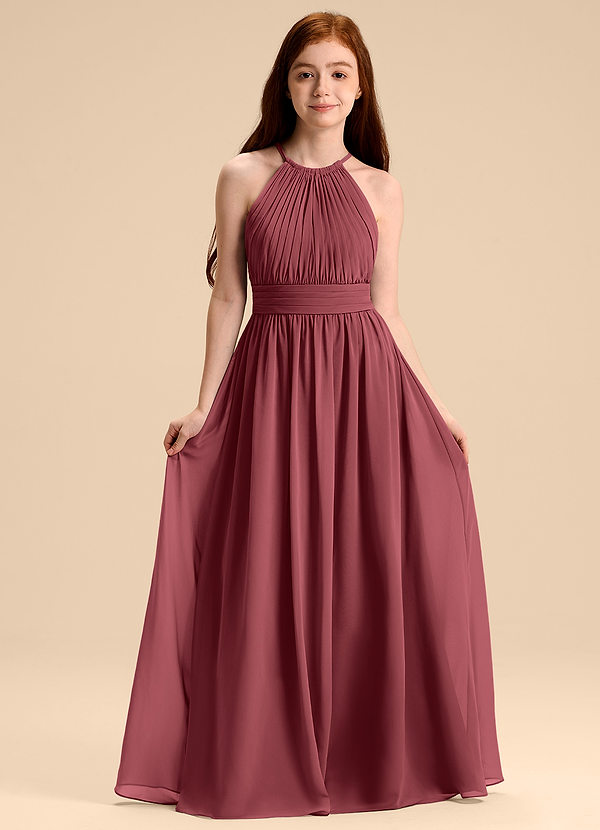 Azazie Malone Junior Merlot A-Line Pleated Chiffon Dress image1