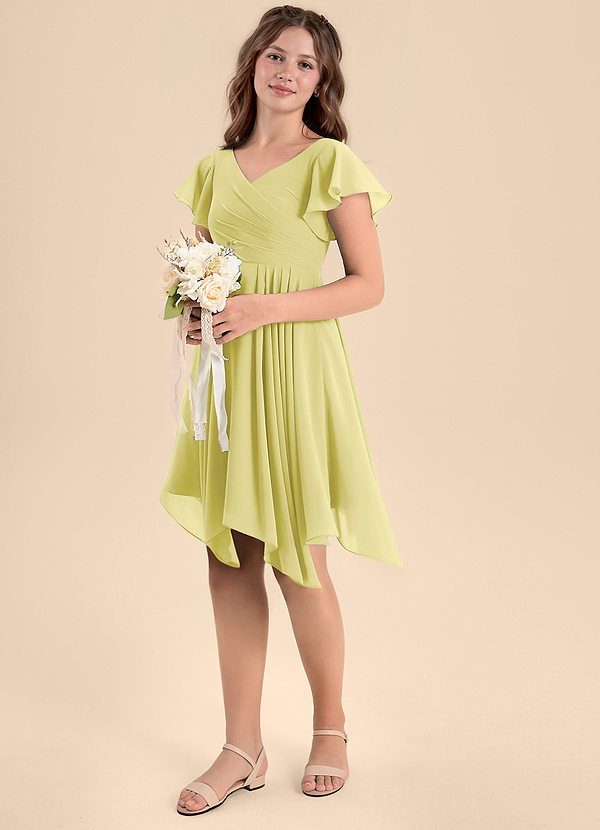Azazie Janeaurelia Junior Abito A-Line in Chiffon Plissettato Sorbetto Al Limone image1