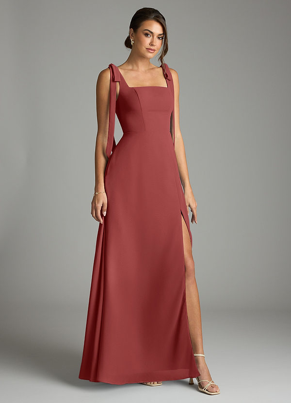 Azazie Debra Bridesmaid Dresses Terracotta A-Line with Pockets Chiffon Convertible Dress image1