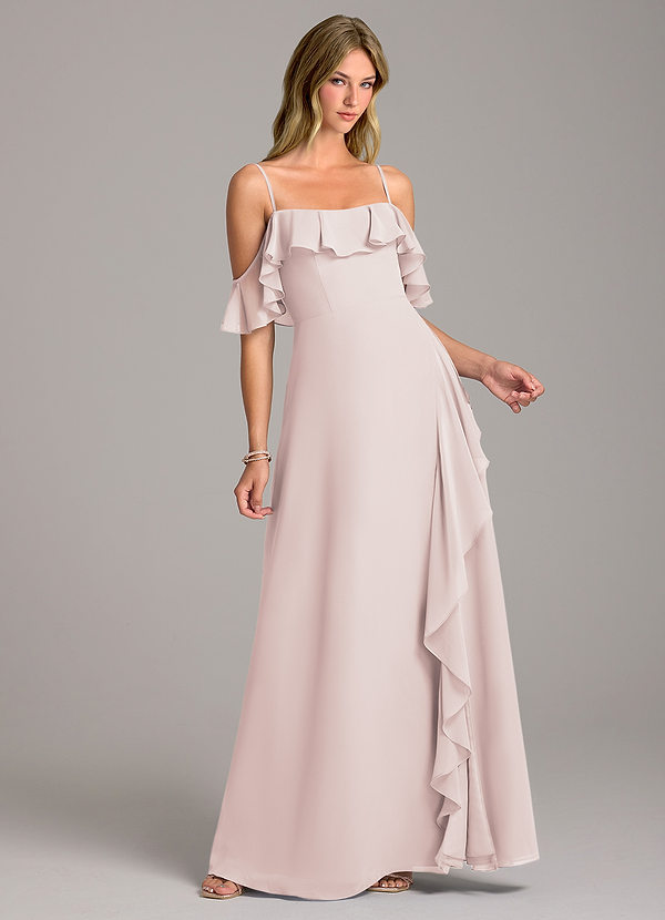 Azazie Aubrie Bridesmaid Dresses Rose Petal A-Line Off the Shoulder Chiffon Dress image1