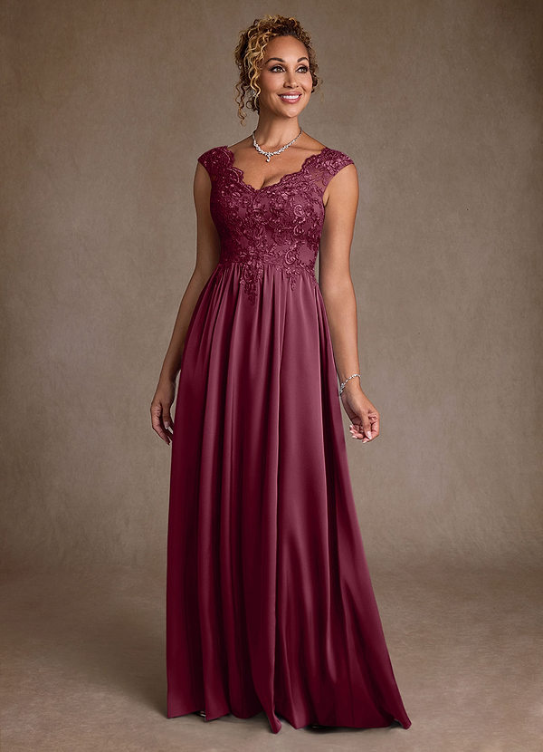 Azazie Amethyst Mother of the Brides Dresses Mulberry A-Line Lace Dress image1