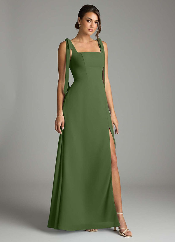 Azazie Debra Bridesmaid Dresses Olive A-Line with Pockets Chiffon Convertible Dress image1