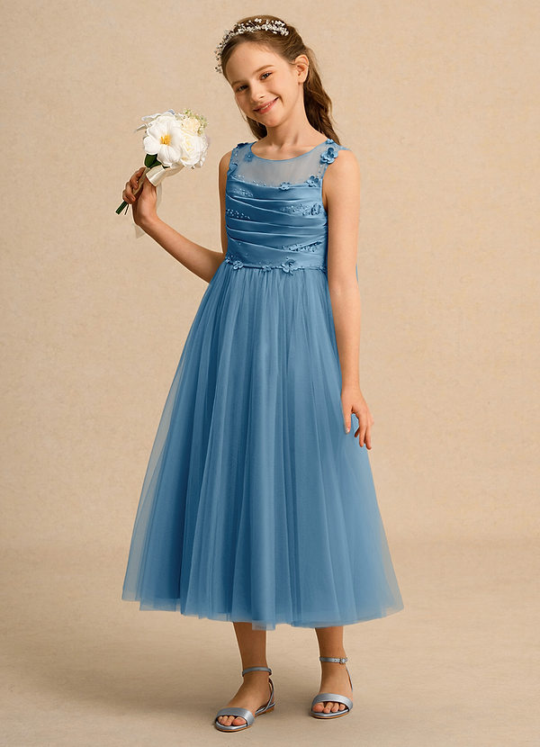 Azazie Snowball Girl Flower Girl Dresses Steel Blue Ball-Gown Pleated Tulle Dress image1