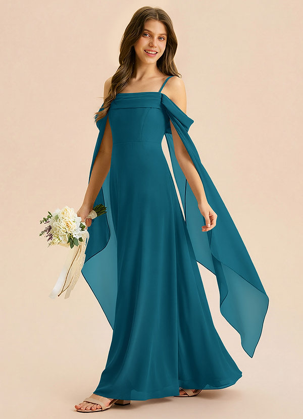 Azazie Moana Junior Ink Blue A-Line Pleated Chiffon Dress image1