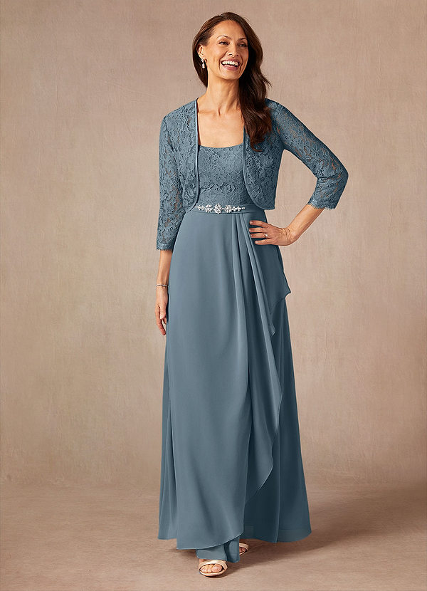 Azazie Ainsling Mother of the Brides Dresses Twilight A-Line Square Neckline Lace Chiffon Dress image1