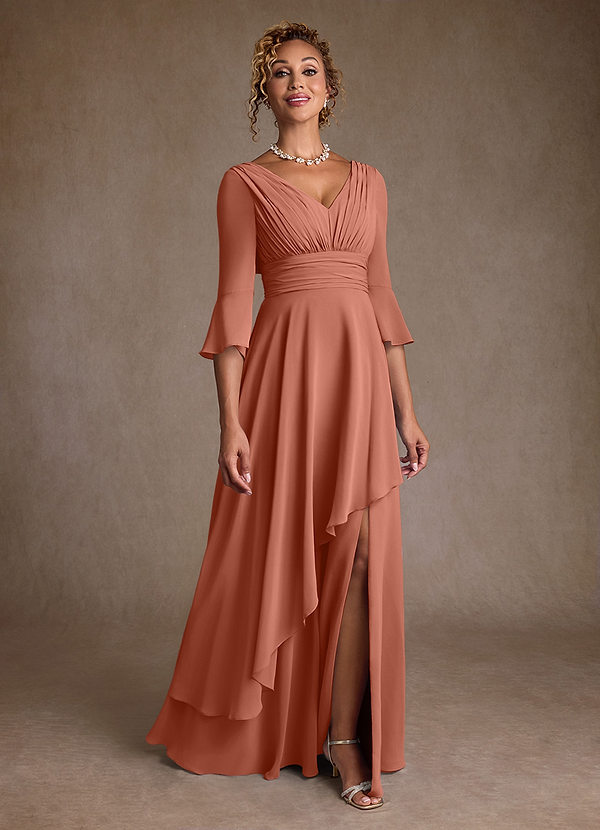 Azazie Eire Brautmutterkleider A-Linie Plissee Chiffon Kleid Mai Tai image1