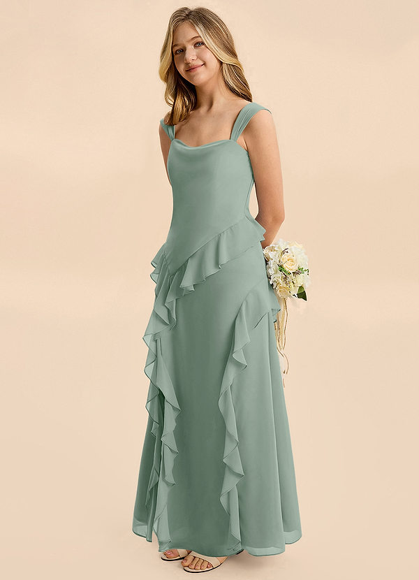 Azazie Sloane Junior Silver Sage A-Line Sweetheart Neckline Chiffon Dress image1