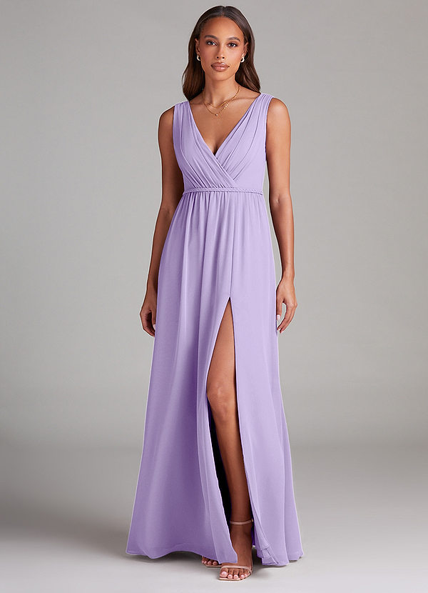 Azazie Tanicia Brautjungfernkleider A-Linie Plissee Chiffon Kleid Flieder image1