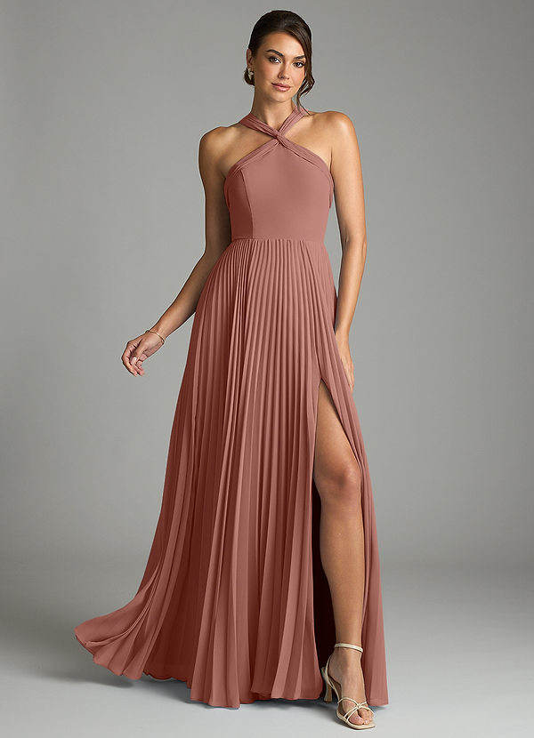 Azazie Afra Abiti da Damigella Abito A-Line in Chiffon Plissettato Cedro Rosa image1
