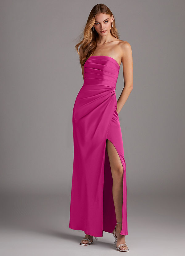 Azazie Lexie Vestidos Dama de Honor Vestido de Fucsia de Satén Elástico de Corte Recto Convertible con Sin tirantes image1