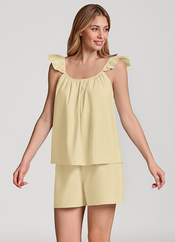 Lemon Sorbet Ruffled Wing Cotton Pajama Set front