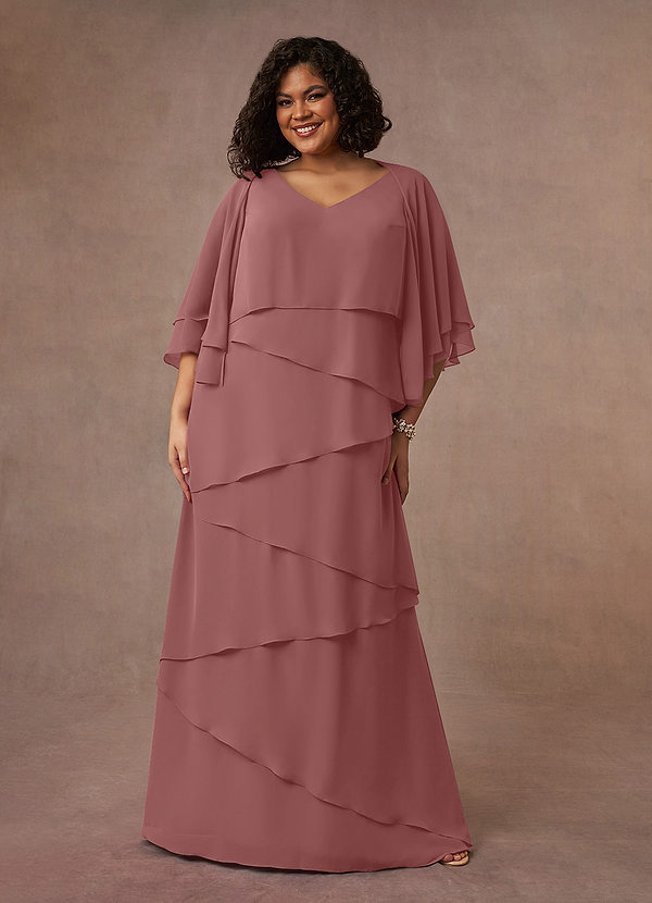 Azazie OHara Mother of the Brides Dresses Desert Rose A-Line V-Neck Chiffon Dress image1