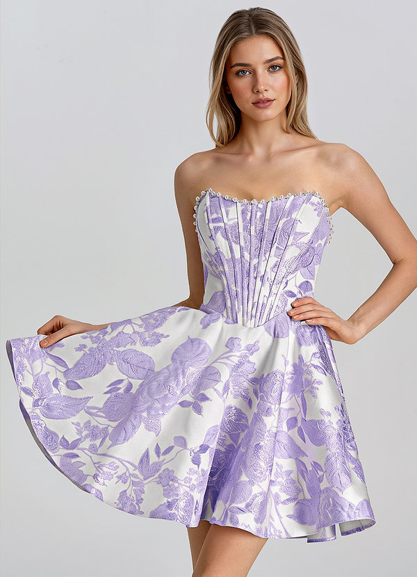 Ismene Violet Robe courte corset en jacquard coupe trapèze image1