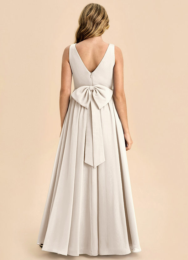 Azazie Hathaway Junior Robe Trapèze en Mousseline de soie Nœud Albâtre Blanc image1