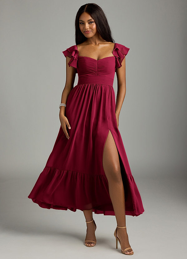 Azazie Anaya Bridesmaid Dresses Burgundy A-Line Sweetheart Neckline Chiffon Dress image1