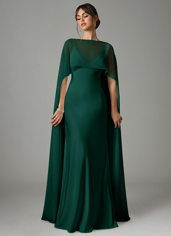 Azazie Stefania Robes Demoiselle d'honneur Robe Trapèze en Satin extensible émeraude image1