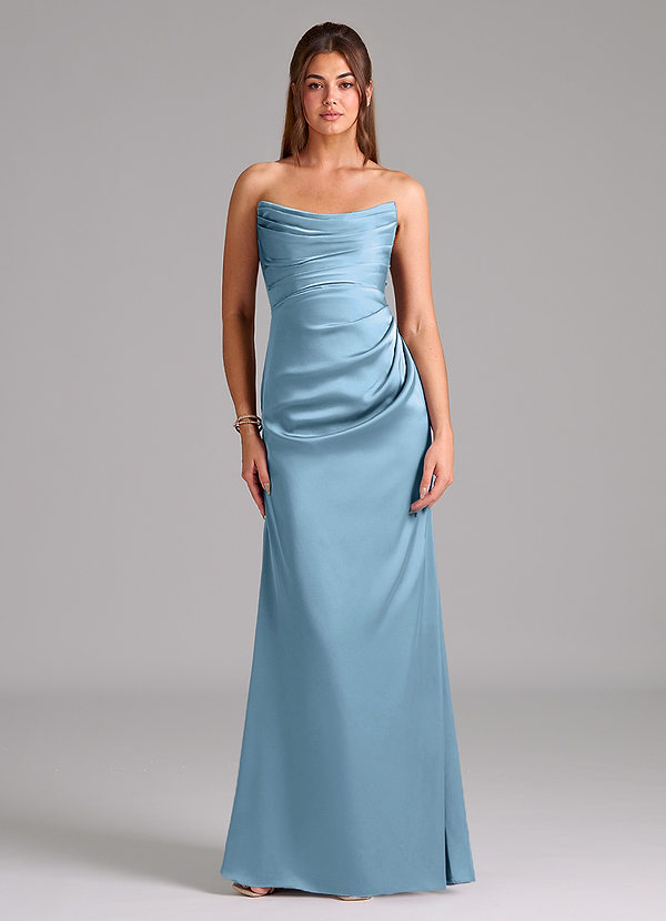 Azazie Lucille Bridesmaid Dresses Steel Blue Mermaid Strapless Stretch Satin Convertible Dress image1