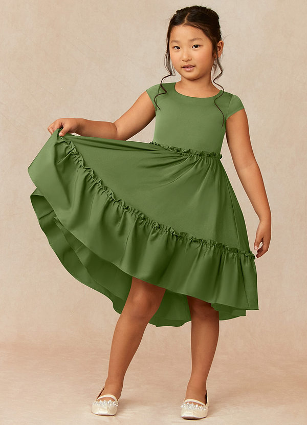Azazie Lee Flower Girl Dresses Juniper A-Line Bow Stretch Satin Dress image1