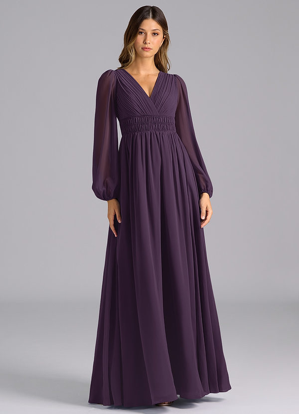 Azazie Palerma Bridesmaid Dresses Plum A-Line Long Sleeve Chiffon Dress image1
