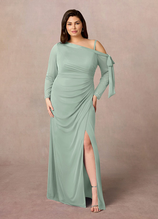 Azazie Marna Mother of the Brides Dresses Agave Sheath One Shoulder Mesh Dress image1