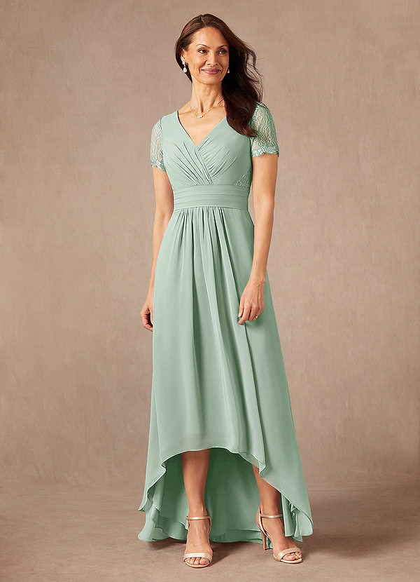 Azazie Polly Mother of the Brides Dresses Agave A-Line Lace Chiffon Dress image1