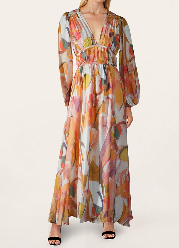 front Sanibel Rose Robe mi-longue à manches longues et imprimé abstrait