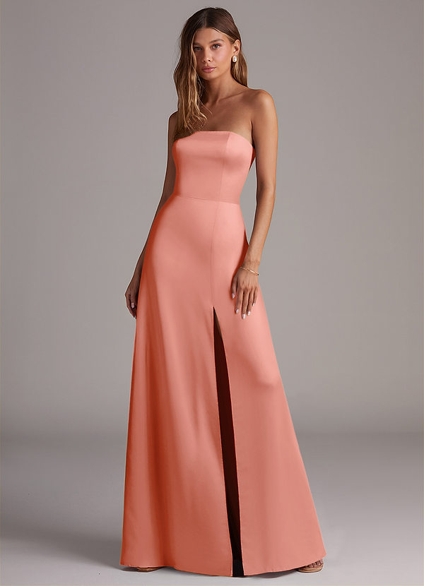 Azazie Wren Brudtärneklänningar Klä av A-Linje i Stretch Satin Axelbandslös Korall Konvertibel image1